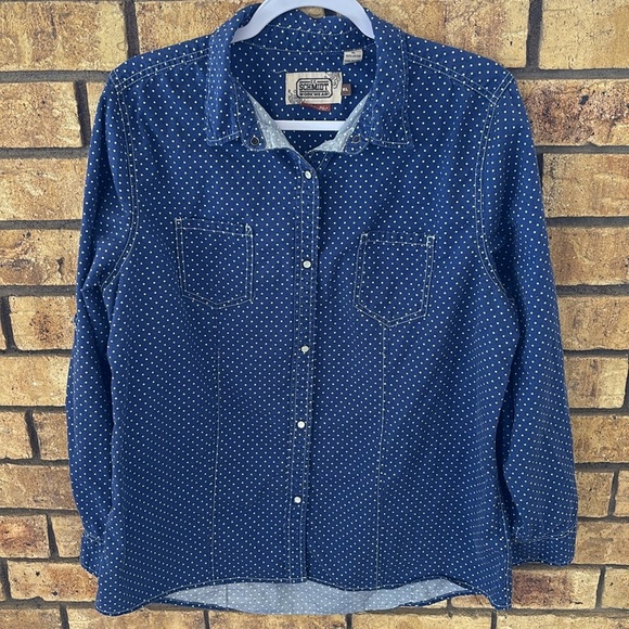 CE Schmidt Women’s Workwear Polka Dot Pearl Snap XL Work Shirt - Picture 2 of 9